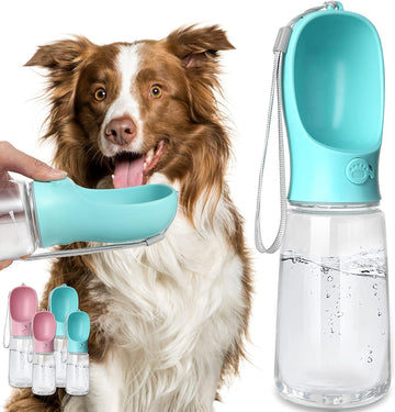 Loya Crafts Dog Water Bottle, Leak Proof Portable Puppy Water Dispenser with Drinking Feeder for Pets Outdoor Walking, Hiking, Travel, Food Grade Plastic (19oz Blue)