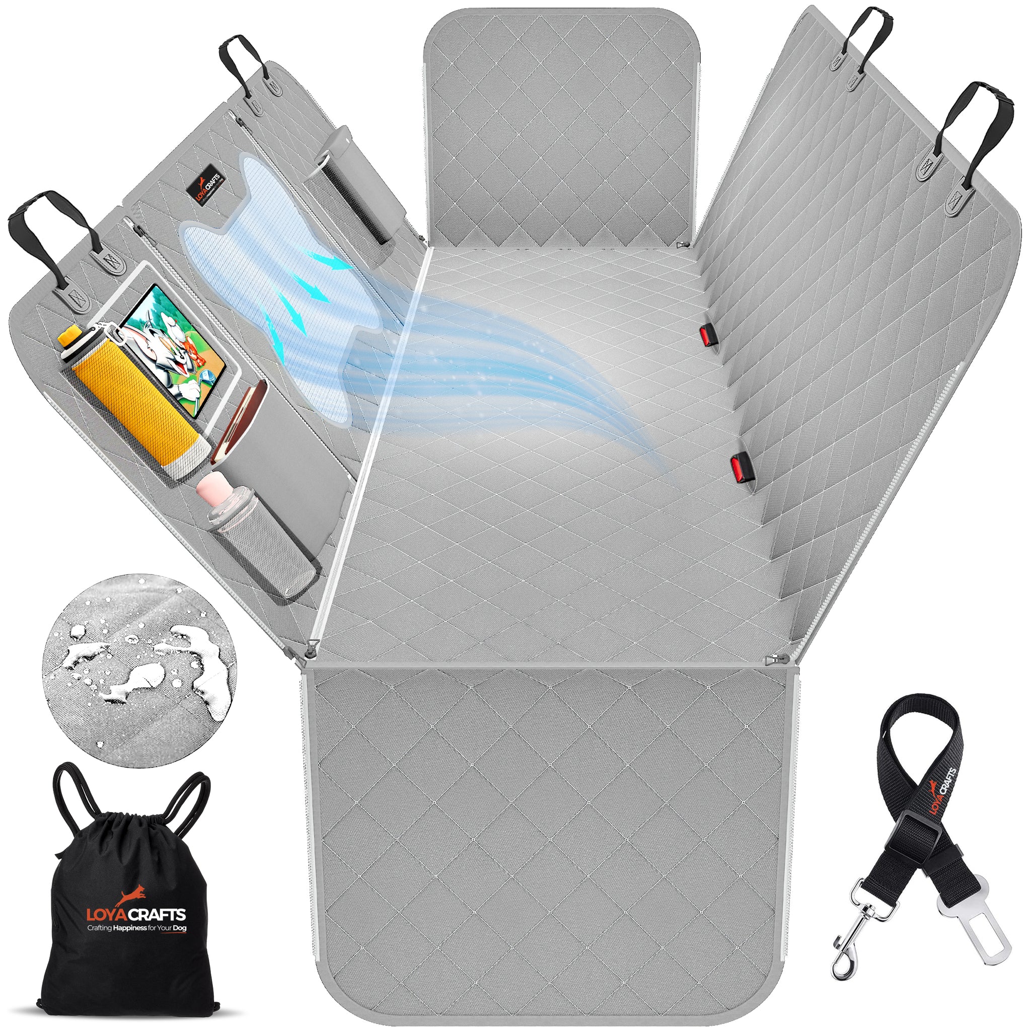 Dog Car Backseat Cover Bone Style Mesh, Waterproof Car Hammock - Travel Essential